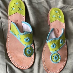 Jack Rogers flip flops -light green with blue accent